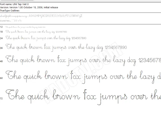 Font chữ tập viết ô li