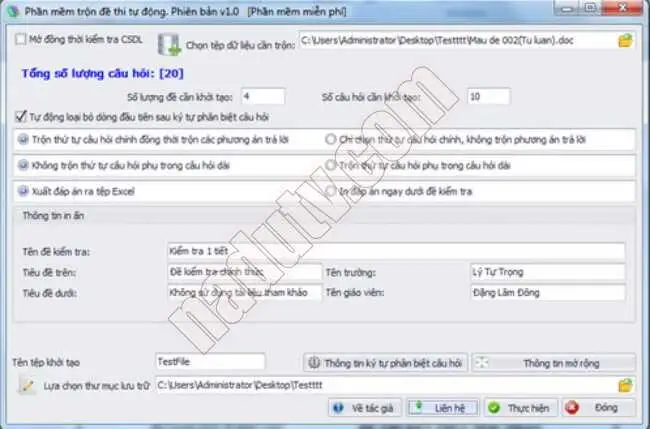 Phần mềm trộn đề thi TestMixer