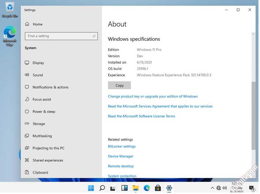 Windows 11 Dev build 21996.1 Consumer 
