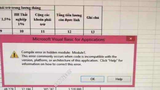Compile error in hidden module Module 1 Excel