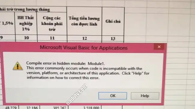 Compile error in hidden module Module 1 Excel