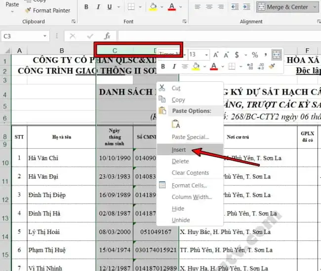 Cách sắp xếp tên theo Alpha B trên Excel