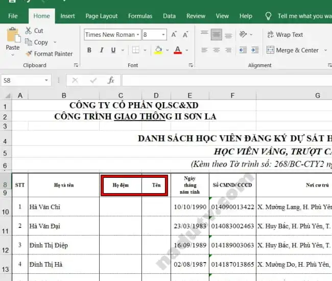 Cách sắp xếp tên theo Alpha B trên Excel
