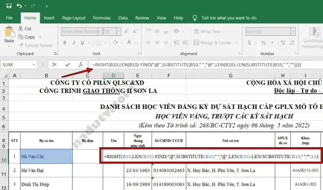 Cách sắp xếp tên theo Alpha B trên Excel