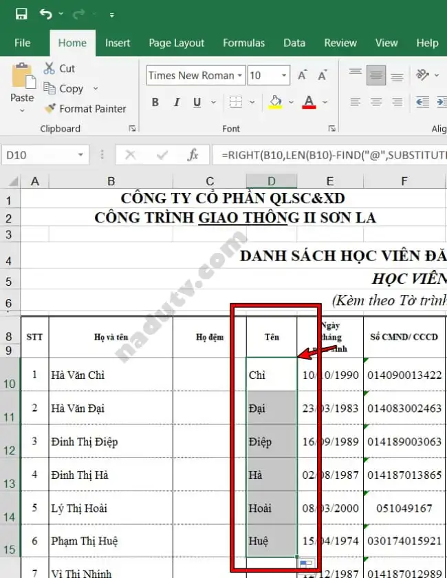 Cách sắp xếp tên theo Alpha B trên Excel