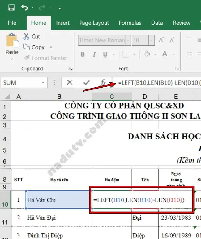 Cách sắp xếp tên theo Alpha B trên Excel