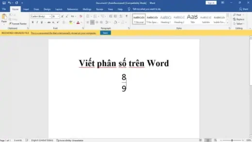 cach viet phan so trong word 9