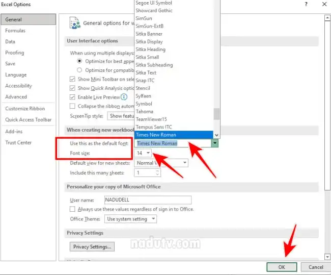 Cách cài font chữ mặc định trên Microsoft Excel