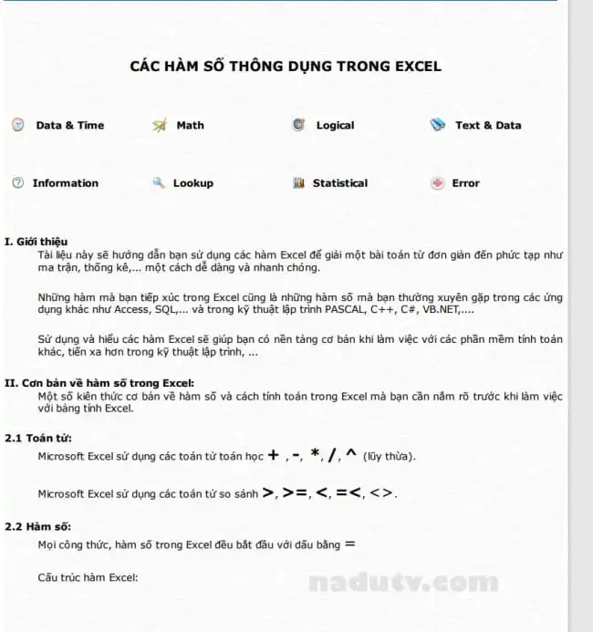 Các hàm thông dụng trong Excel