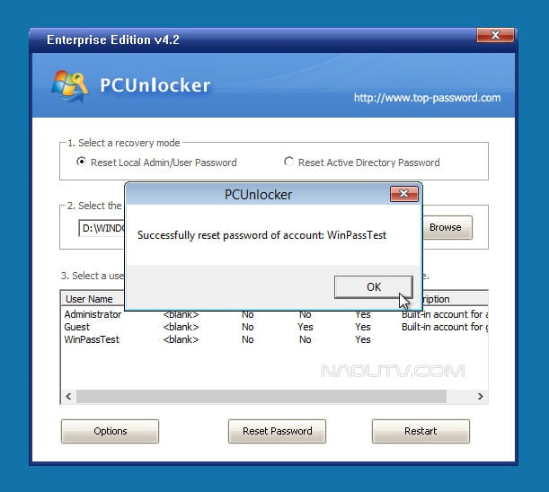 Xoá mật khẩu Windows PCunlocker Enterprise Edition