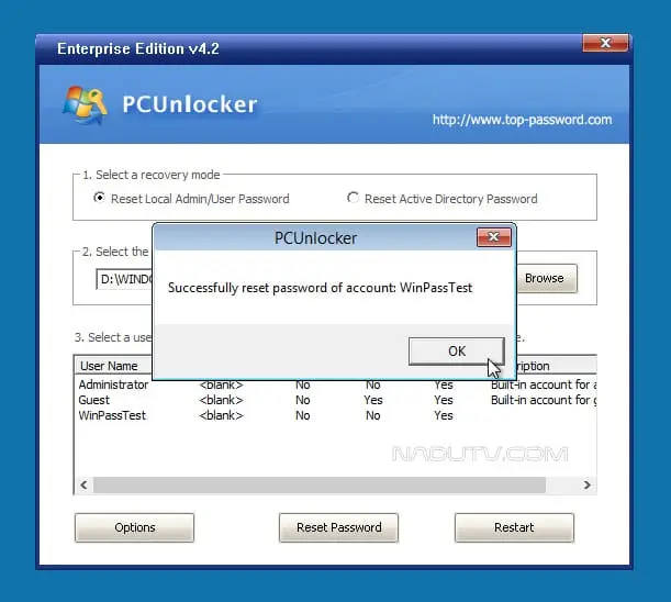 Phần mềm xoá mật khẩu Windows PCunlocker Enterprise Edition