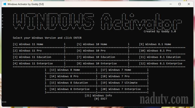 Kích hoạt Windows Activator by Goddy 