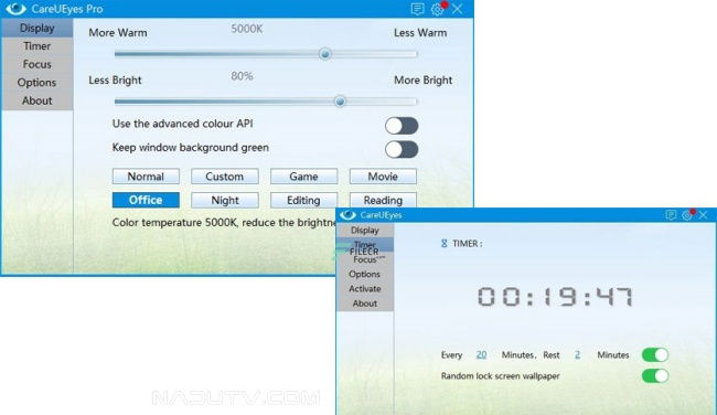 Giảm ánh sáng xanh CareUEyes Pro bảo vệ mắt v2.4.9 1 Giảm ánh sáng xanh CareUEyes Pro
