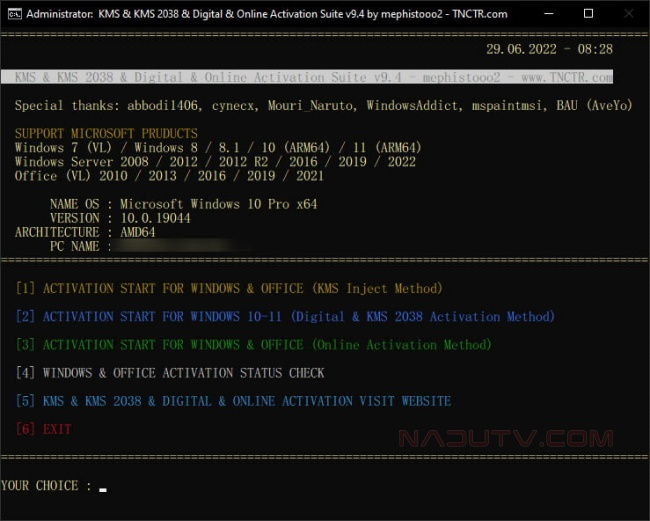 Kích hoạt Windows/Office KMS/2038 Activation Suite v9.9 1 Kích hoạt Windows/Office KMS/2038 Activation Suite