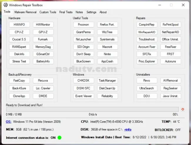 Phần mềm sửa lỗi Windows Repair Toolbox v3.0.4.6 1 Phần mềm sửa lỗi Windows Repair Toolbox