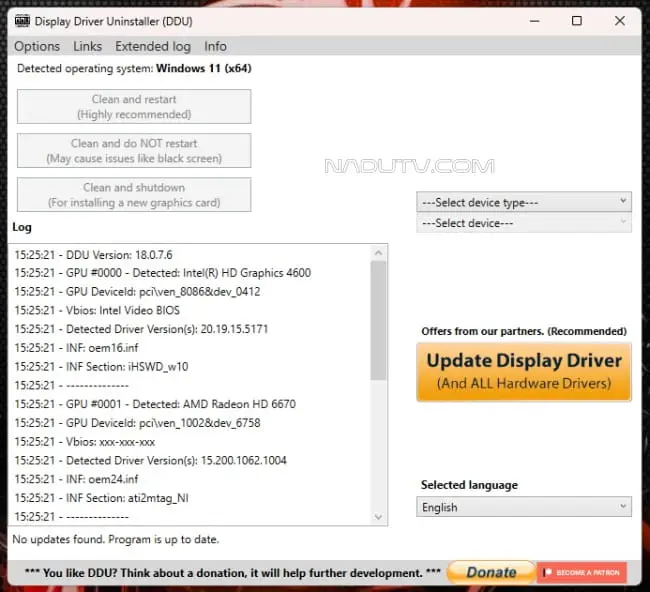 Cách gỡ card VGA Display Driver uninstaller