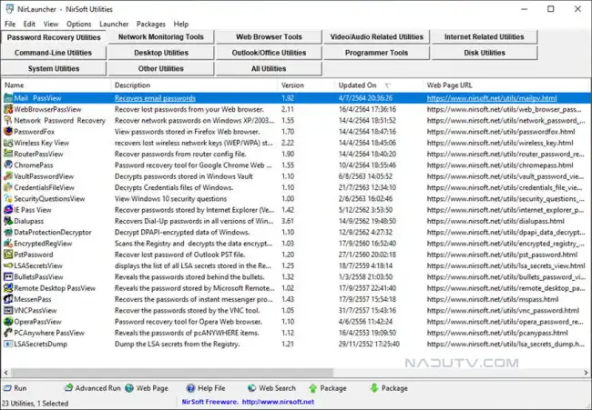 Các phần mềm tiện ích NirLauncher